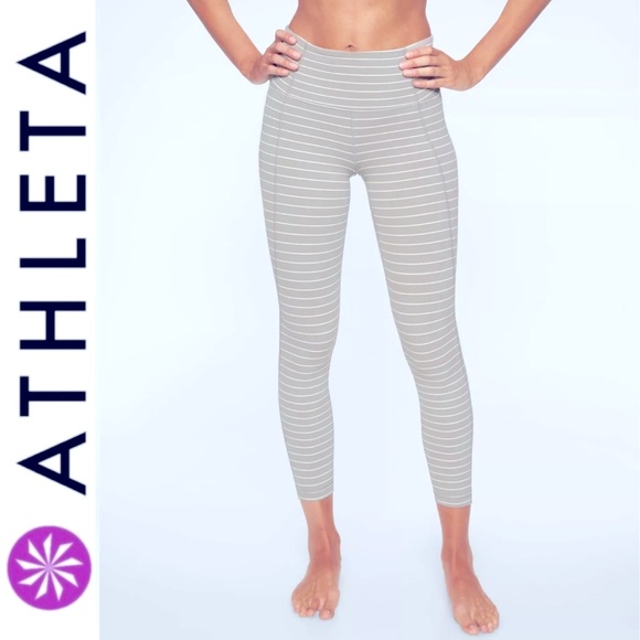 Athleta Pants - Athleta Stripe Salutation 7/8 Tight Leggings Grey